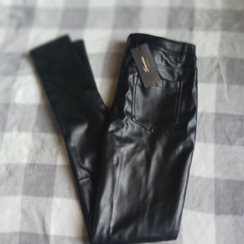 Shinestar Black Faux Leather Skinny Pants